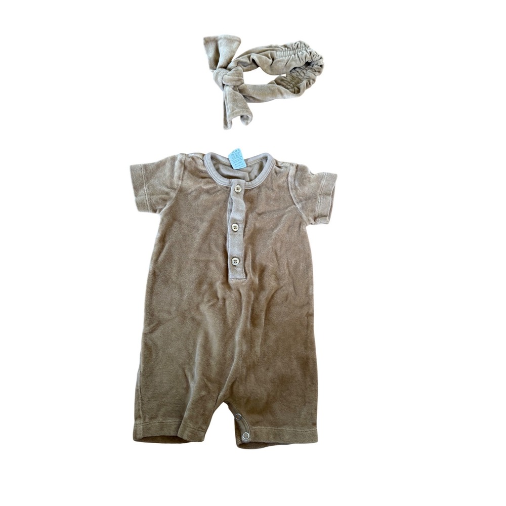 Kate Quinn‎ organic cotton velour mustard yellow 1 piece with matching headband